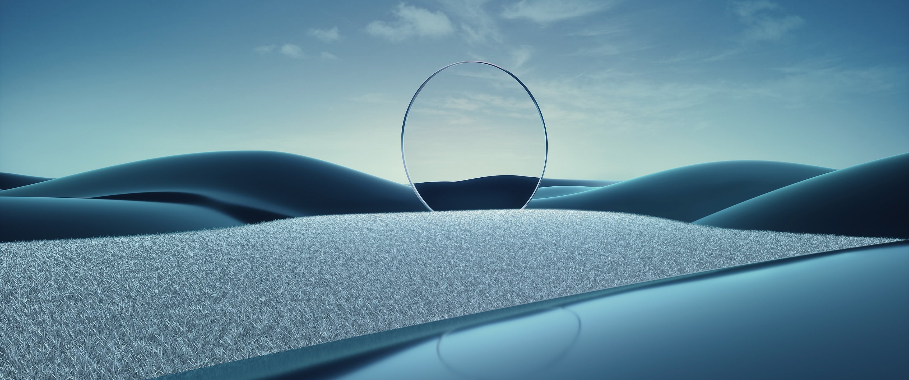 mirror wallpaper surreal blue fusion nature clear sky background captivating visuals dual screen desktop