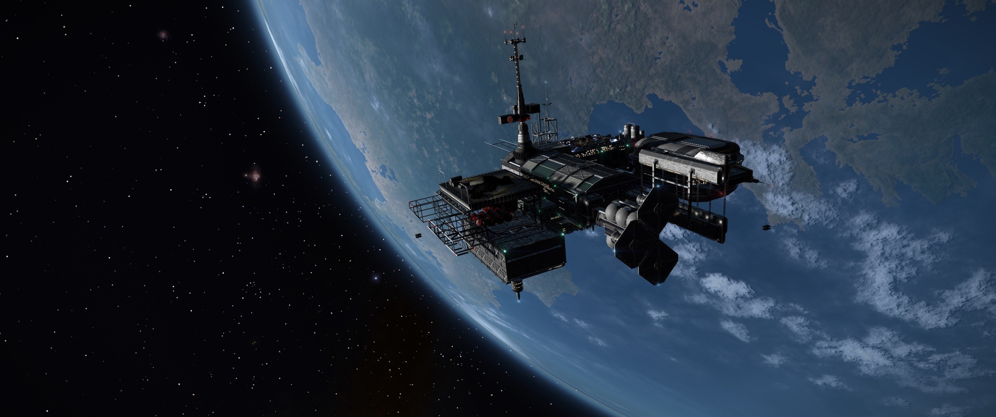 earth space station orbiting spacecraft high-definition wallpaper dual screen desktop
