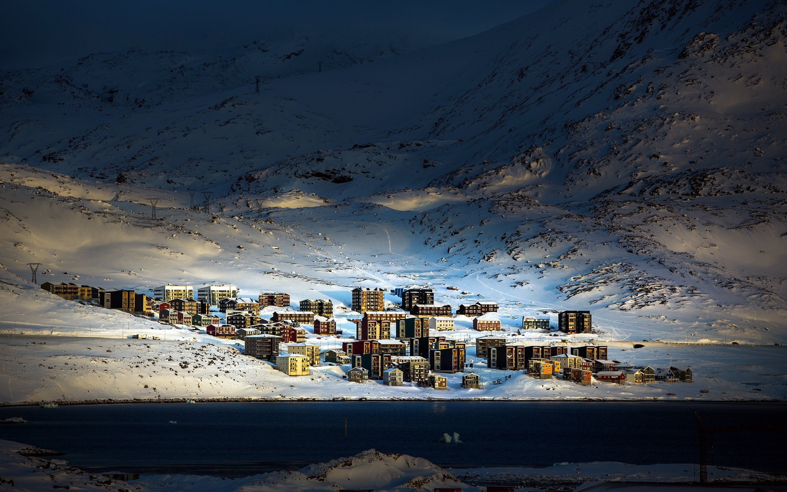 nuuk (greenland) landscape night reflection hd desktop