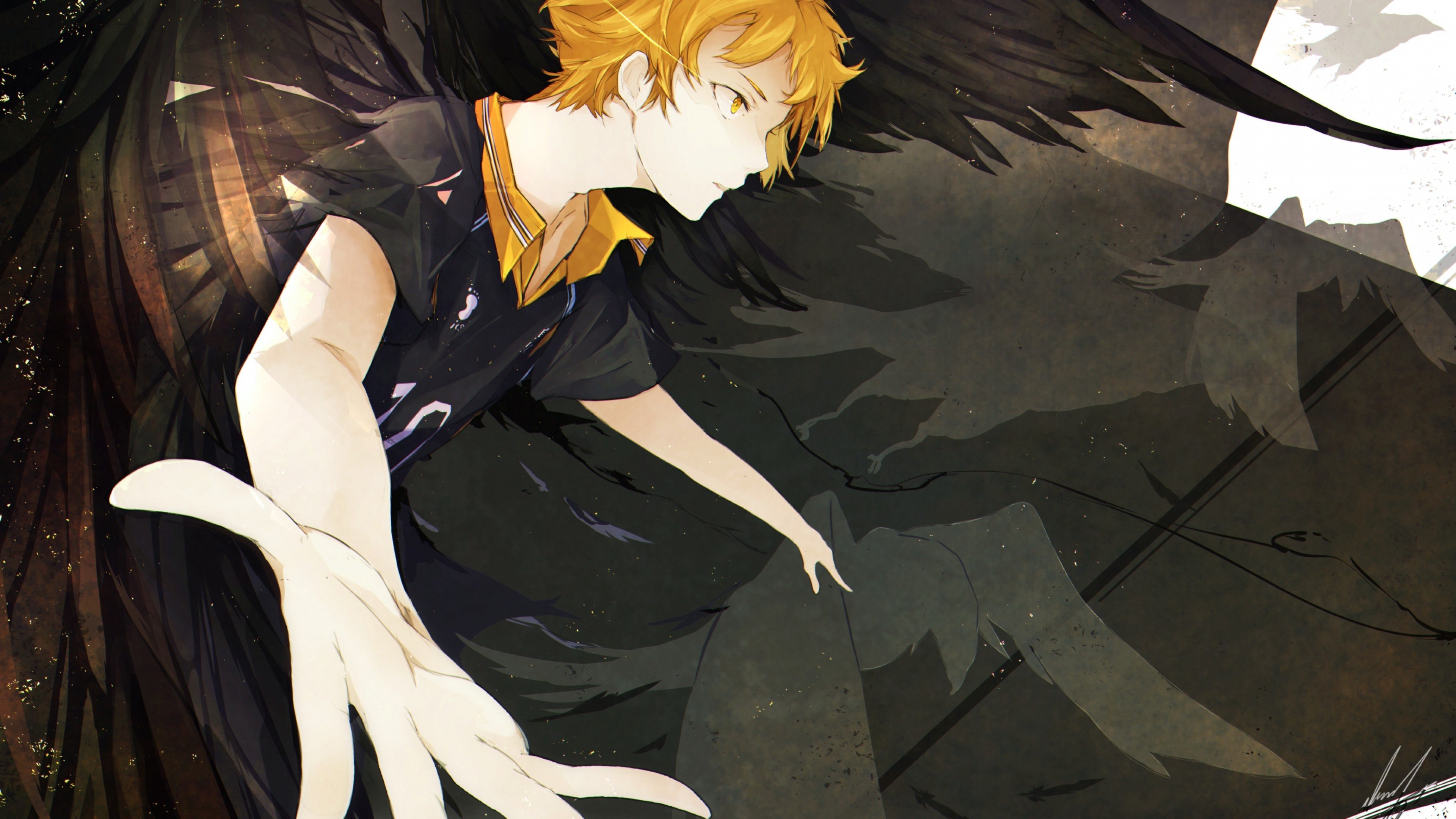 haikyuu!! hinata shouyou dark wings orange hair 4k desktop