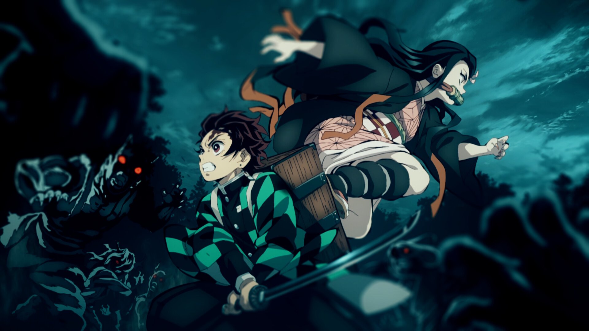 nezuko and tanjiro demon slayer: mugen train wallpaper full hd desktop