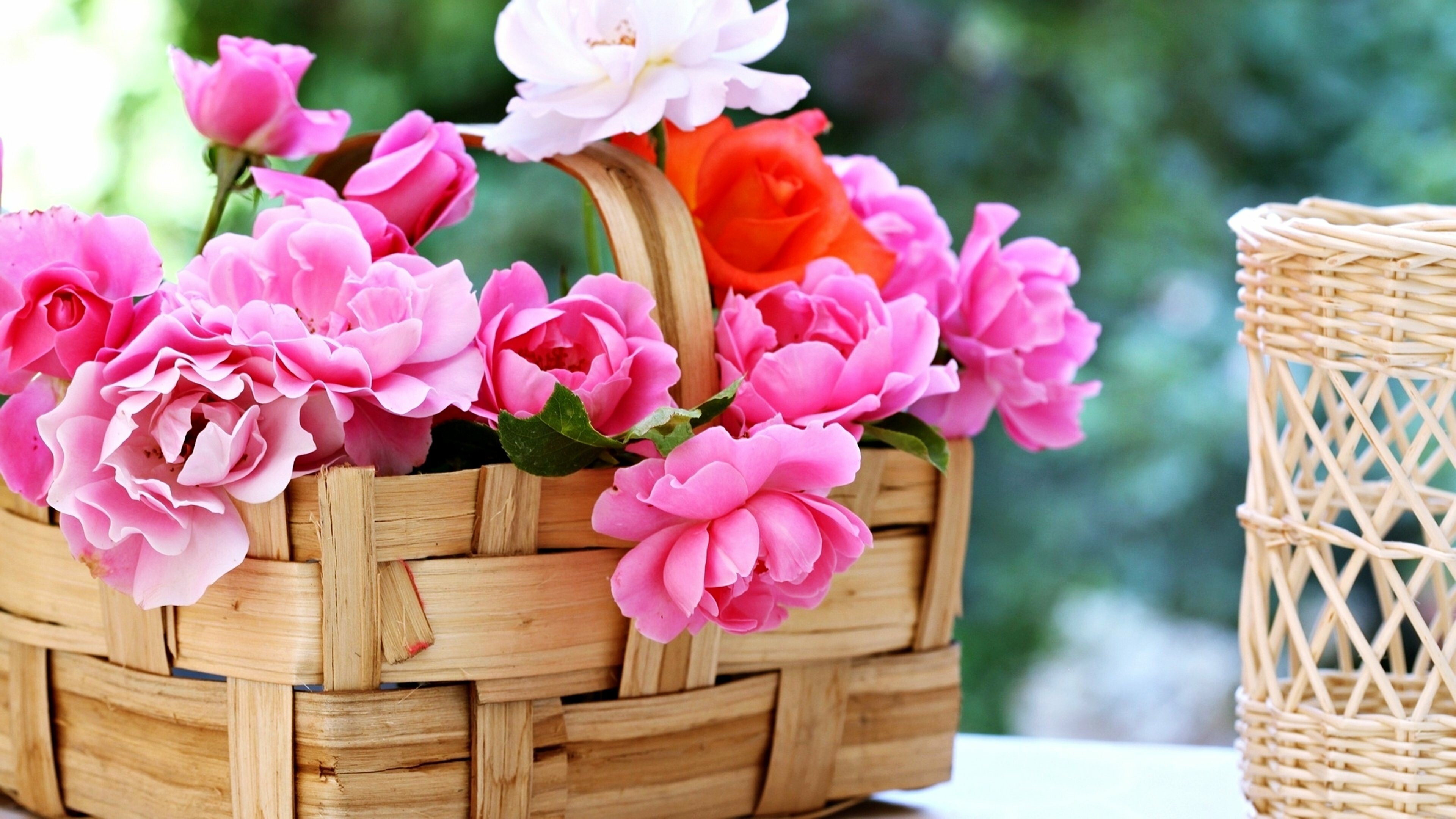 basket of roses flower bouquet wallpaper 4k desktop